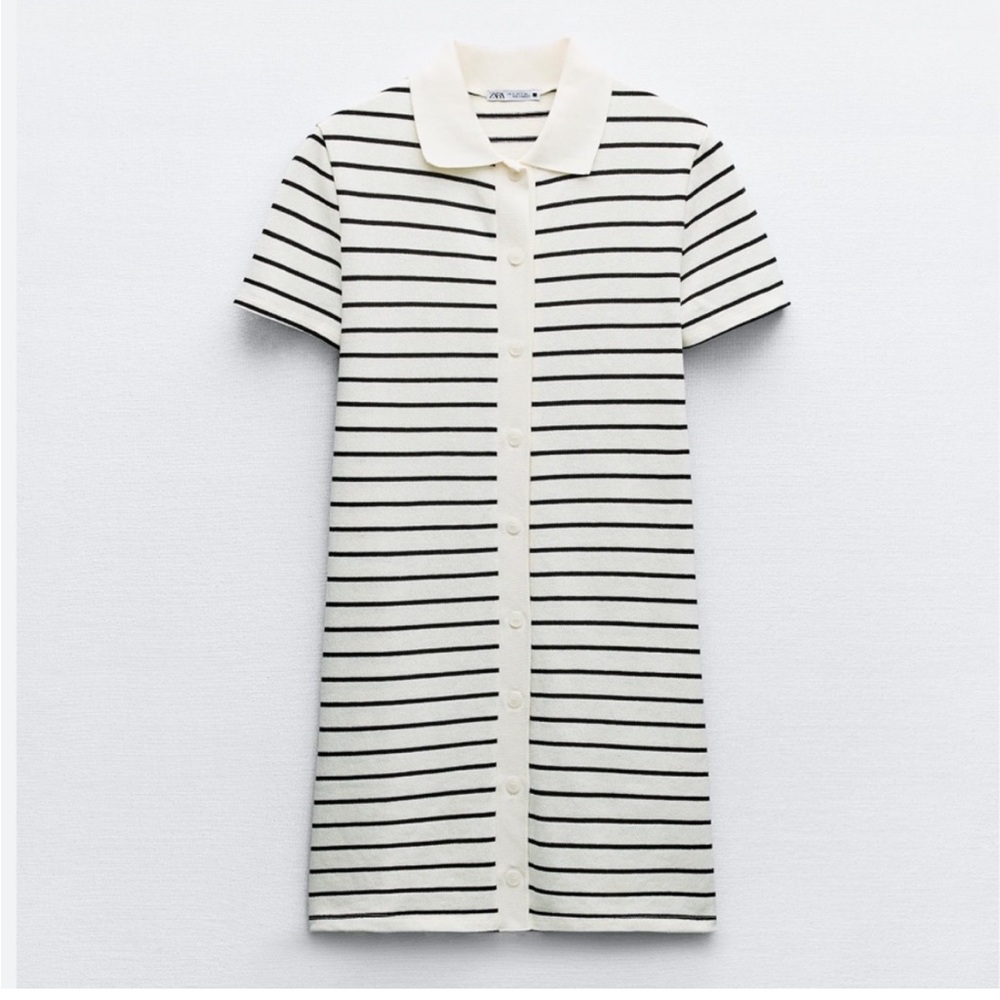 NWT Zara White and Black Striped Shirt Dress